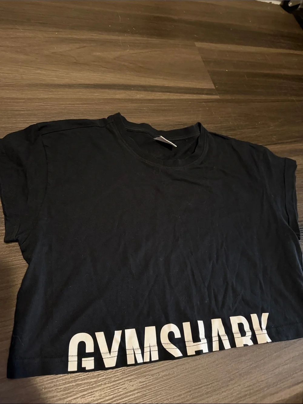Gymshark Black Crop Tee with White Hem Logo